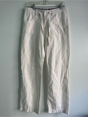 Y2K Linen Blend Blue Epic White Utility Style Pants Size M